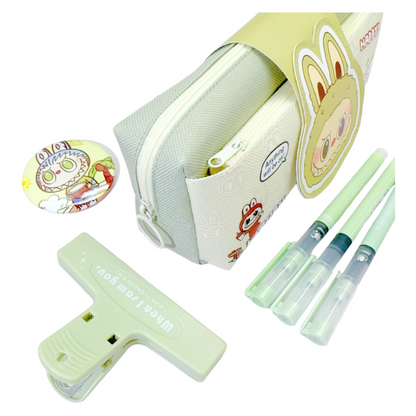 Labubu Pencil Case Multi-Layer Large Capacity Stationery Box with Flip Cover Velcro Closure