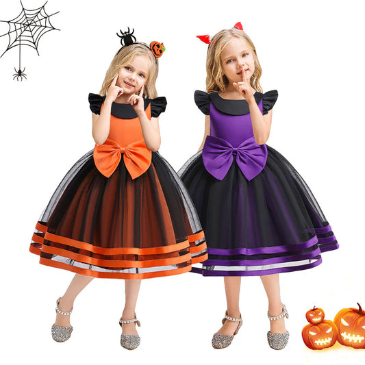Halloween Kids Princess Dress – Pumpkin & Witch Costume