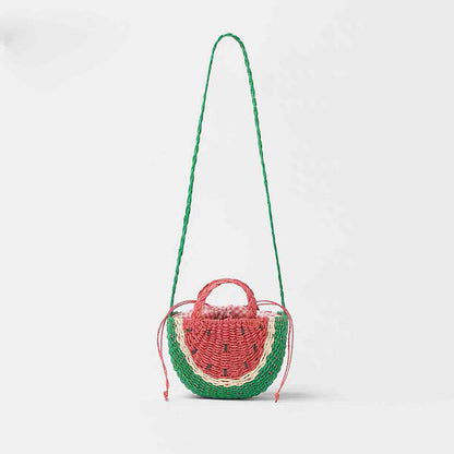 Embroidered Watermelon Straw Crossbody Beach Bag for Vacation