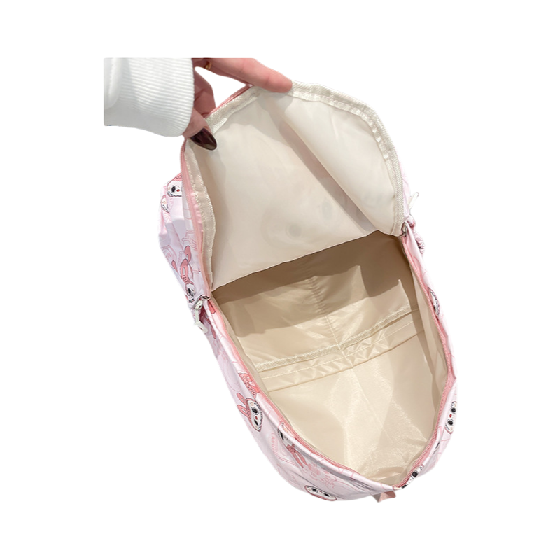 Labubu Trendy Print Large Backpack Back To School Bag With Keychain Charm