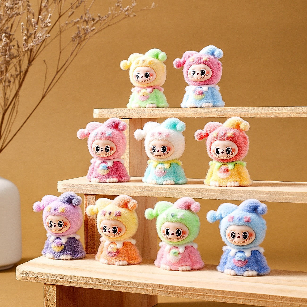 Labubu Flocked Mini Figurine Cute Collectible Desk & Car Decoration Toy