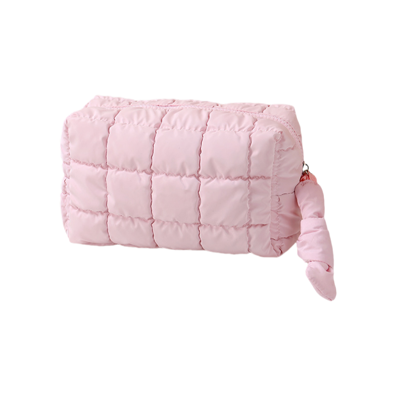 Octagon Makeup Bag Puffed Travel Cosmetic Case with Zipper Elegant Solid Color