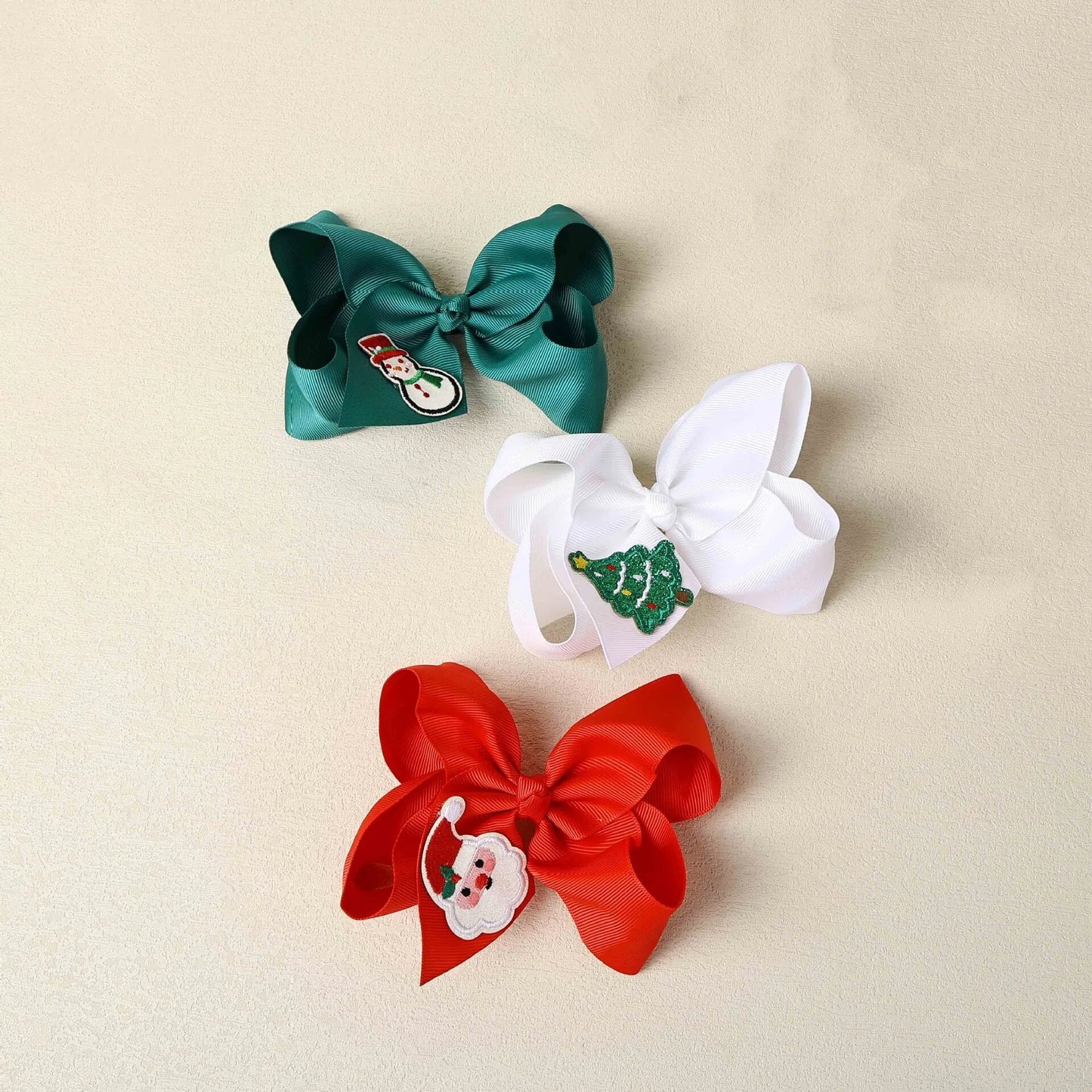 2025 Christmas Embroidered Hair Bows Santa Claus Snowman Christmas Tree Holiday Hair Clips for Girls
