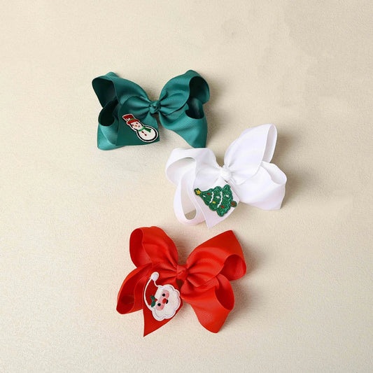 2025 Christmas Embroidered Hair Bows Santa Claus Snowman Christmas Tree Holiday Hair Clips for Girls