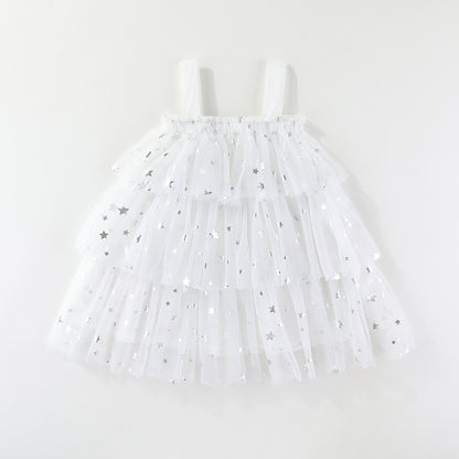 Girls Tulle Dress with 3D Flowers Layered Simple 3 Colors