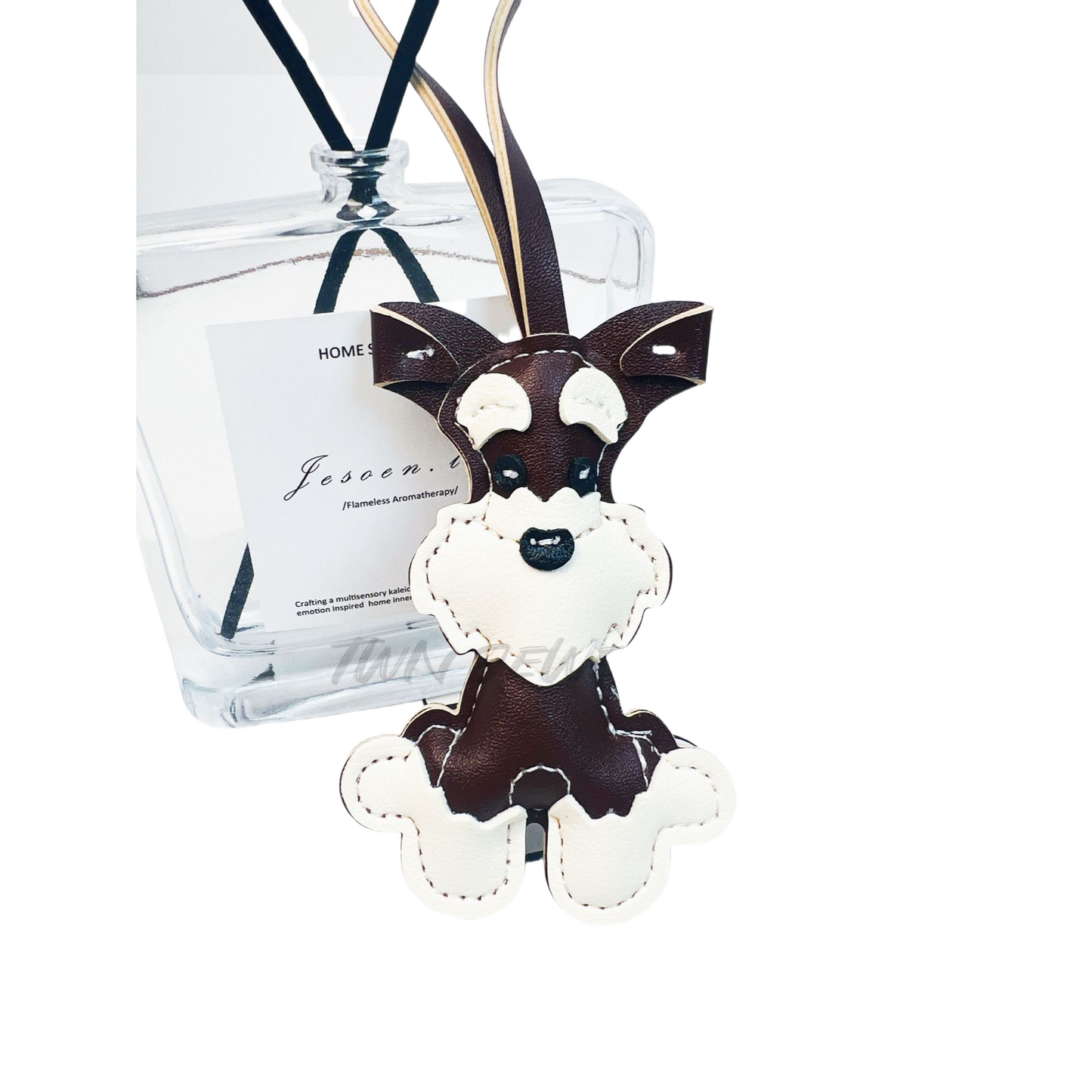 Leather Schnauzer Wrist Strap Keychain, Animal Shaped Bag Charm & Car Key Pendant
