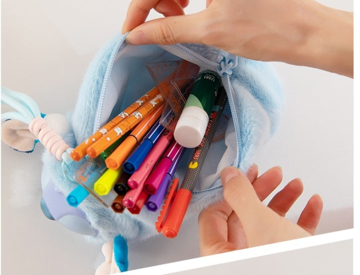 Labubu Plush Lanyard Pencil Case, Cute Tie-Dye Plush Storage Pouch for Kids and Students