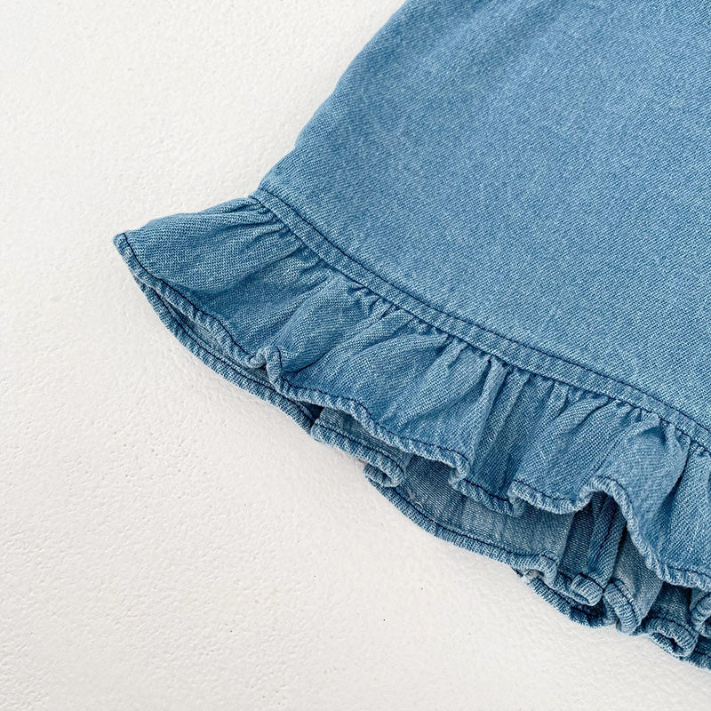 Baby Girls Embroidered Soft Denim Cotton Sleeveless Outfit Set