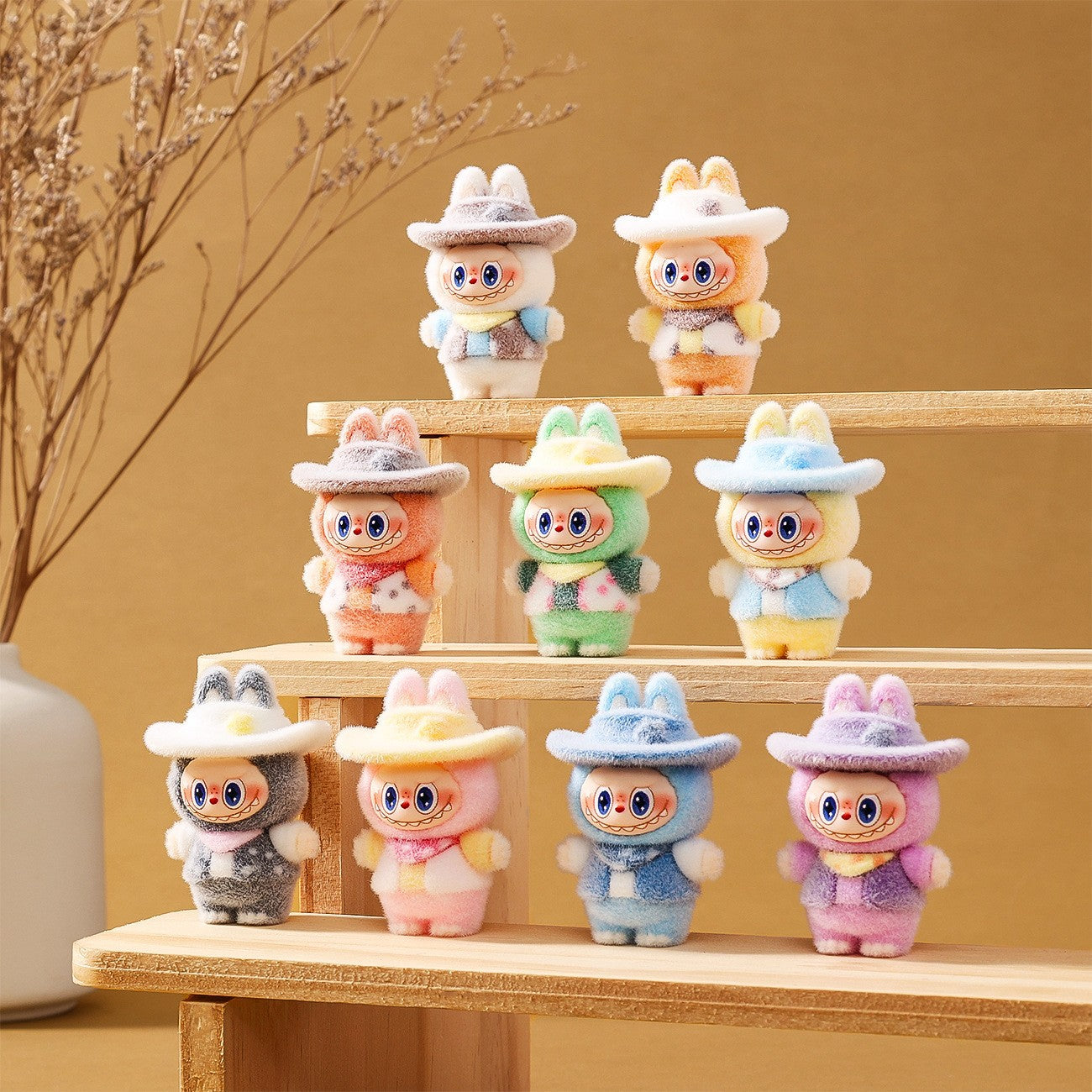 Labubu Flocked Mini Figurine Cute Collectible Desk & Car Decoration Toy