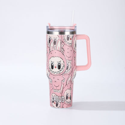 Labubu 40oz Insulated Tumbler with Handle and Straw Car Travel Mug, Hot & Cold Stainless Steel Cup