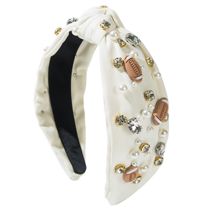 Thanksgiving Fall Autumn American Football Headband Seed Beads Rhinestones Pearl Knot