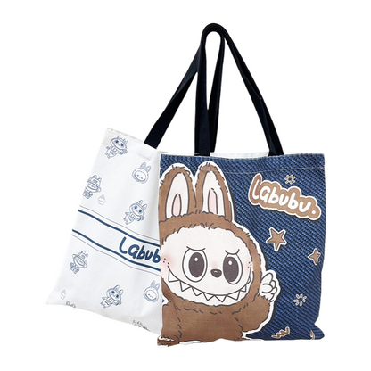Labubu Cartoon Double-sided Printed Canvas Tote Bag Shoulder Portable