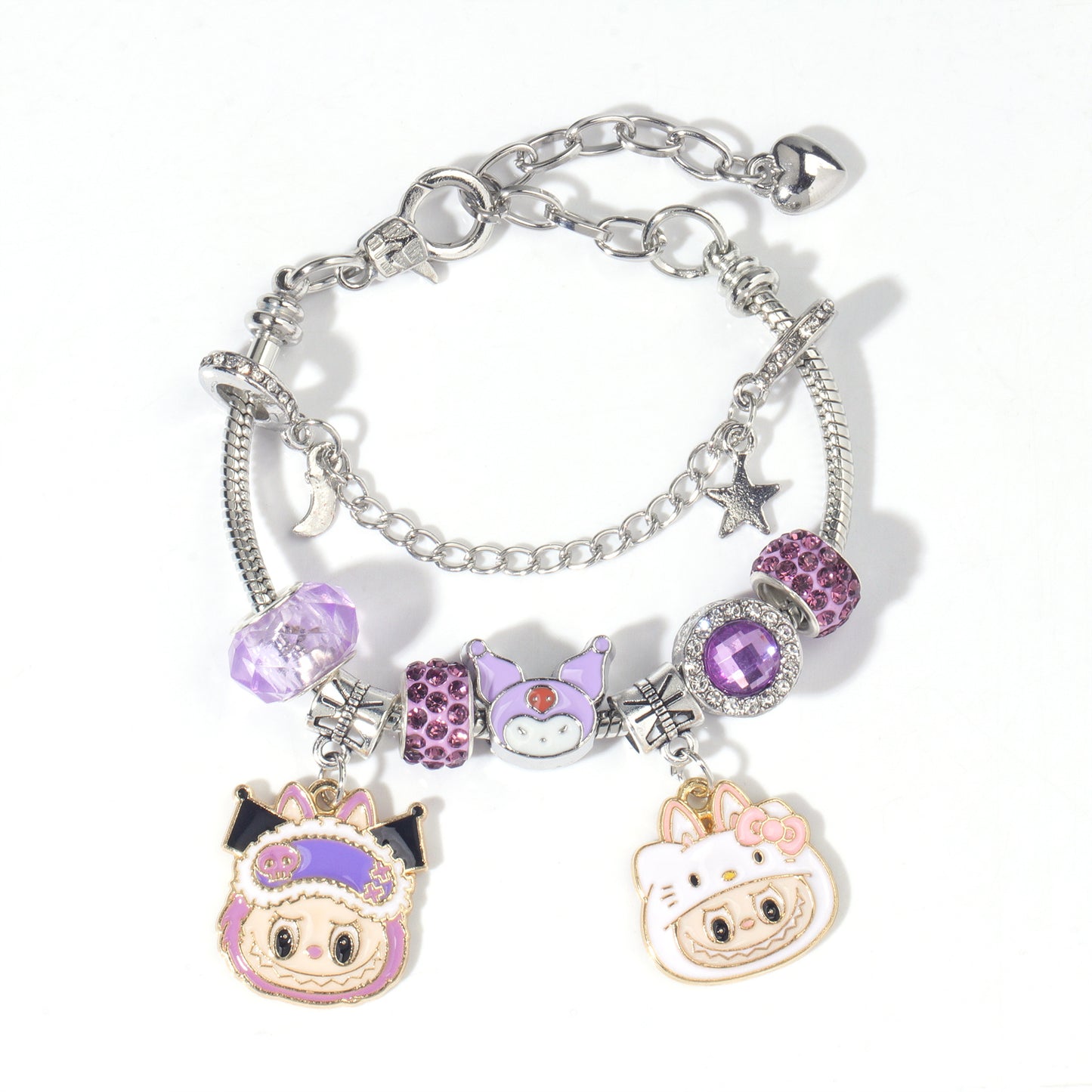 Labubu Beaded Charm Bracelet, Cartoon DIY Alloy Hand Chain for Women, Multiple Colors Available