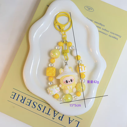 Flocked Labubu Keychain – Cute Character Bag Charm Pendant with Chain