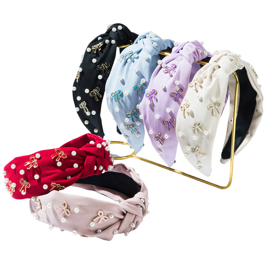 Girl Adult Knot Headband Wide Bow Hair Accessory Pearl Trim