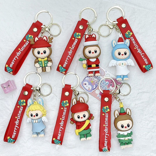 Labubu Christmas Santa Claus Silicone Keychain With Various Character Designs