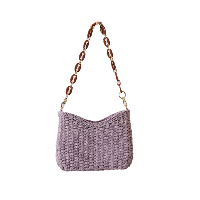 Boho Woven Shoulder Bag New Solid Color Straw Girls Women