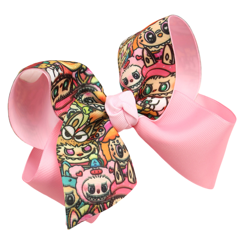 Labubu Printed Hair Clip Fabric Bow Hair Accessory for Kids Girls