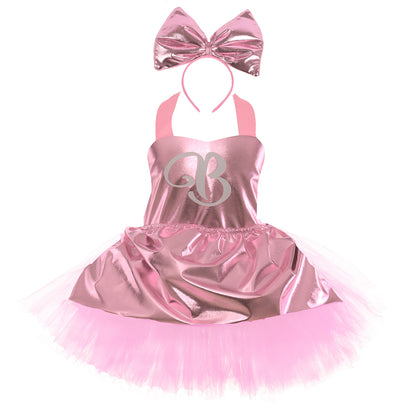 Shiny Tutu Dress with Bow Metallic Princess Costume Set