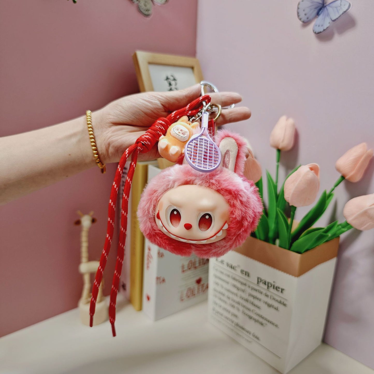 Plush Tie Dyed PVC Labubu Backpack Charm Keychain & Hanging Doll Accessory