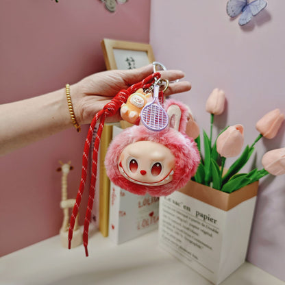Plush Tie Dyed PVC Labubu Backpack Charm Keychain & Hanging Doll Accessory