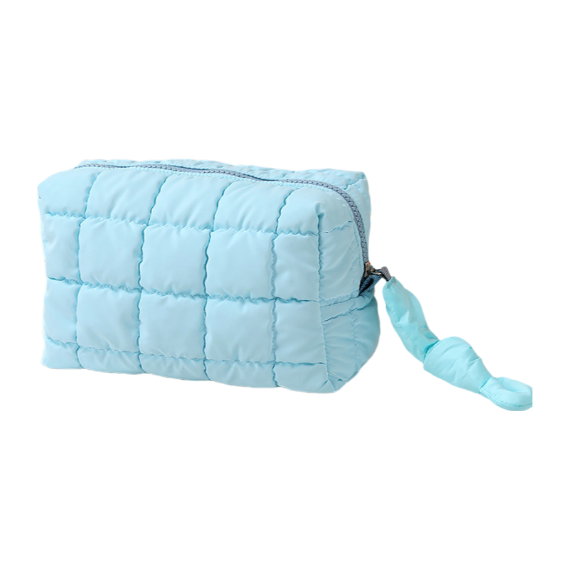 Octagon Makeup Bag Puffed Travel Cosmetic Case with Zipper Elegant Solid Color