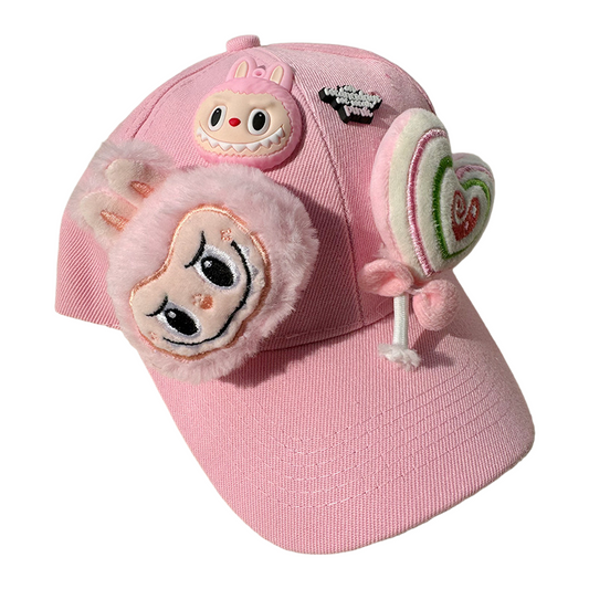 Labubu Plush Decor Cartoon Animal Silicone Baseball Cap – Parent-Child Sun Hat with Wide Brim