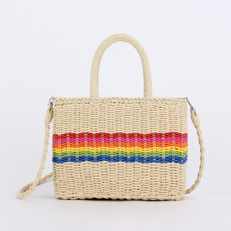 Rainbow Colorblock Woven Crossbody Bag for Women & Girls