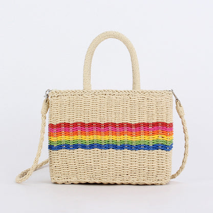 Rainbow Colorblock Woven Crossbody Bag for Women & Girls
