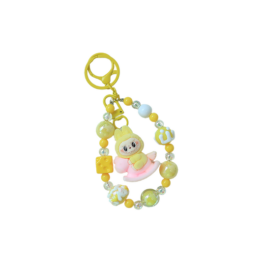 Flocked Labubu Keychain Rocking Horse Character Bag Charm Pendant with Chain