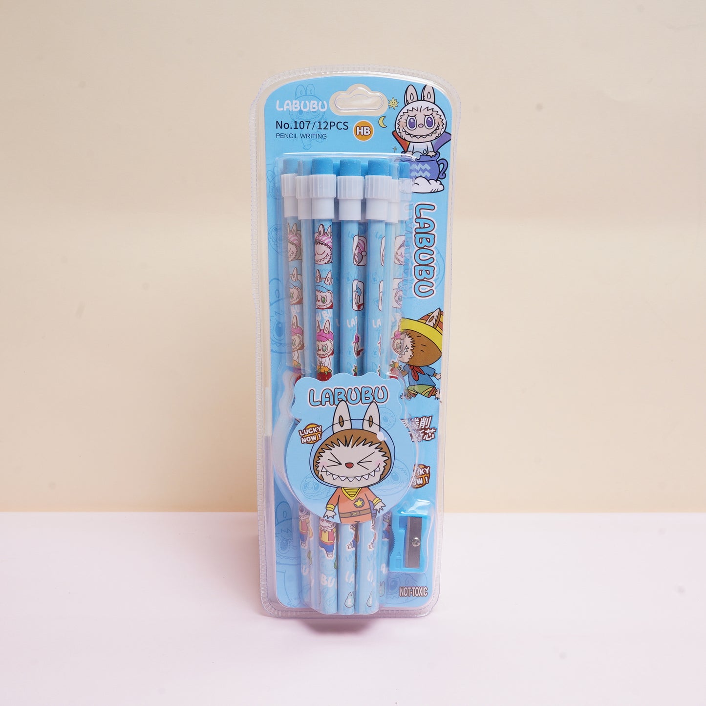 12-Pack Labubu Pencil Set with Sharpener – Cute Cartoon Office & School Stationery Supplies
