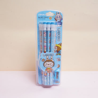 12-Pack Labubu Pencil Set with Sharpener – Cute Cartoon Office & School Stationery Supplies