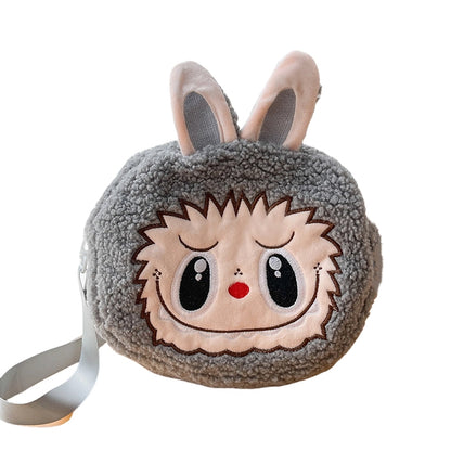 Kids Girls Labubu Soft Plush Crossbody Character Doll Bag