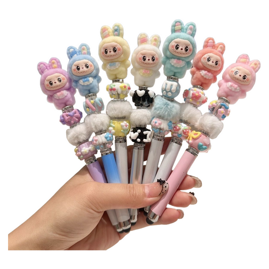 Flocking Labubu Decorative Ballpoint Pens Multi-Color Options, Cute Stationery for School & Office