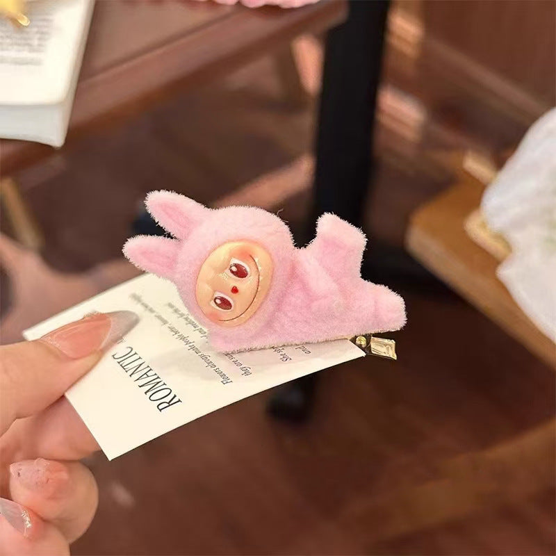 Dopamine Color Labubu Hair Clip Cartoon Lying Doll Alligator Clip for Bangs and Side Hair