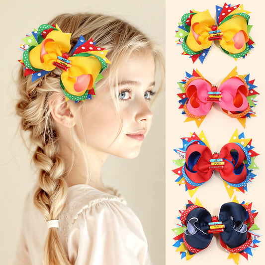 Back-to-School Hair Clips Pencil & Bow Hairpins for Girls
