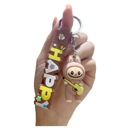 Labubu Guitar Rocking Horse Keychain Cute Silicone Cartoon Bag Charm Pendant