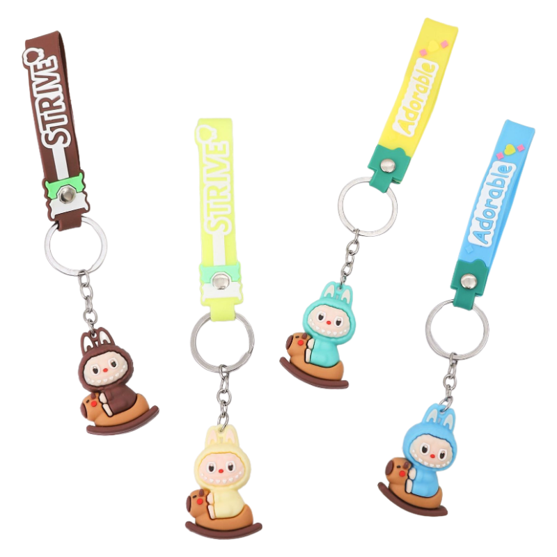 Labubu Guitar Rocking Horse Keychain Cute Silicone Cartoon Bag Charm Pendant