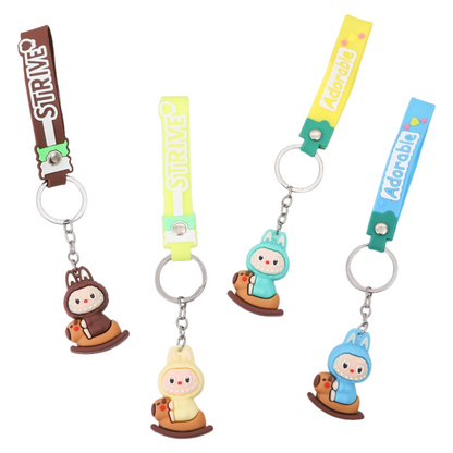 Labubu Guitar Rocking Horse Keychain Cute Silicone Cartoon Bag Charm Pendant