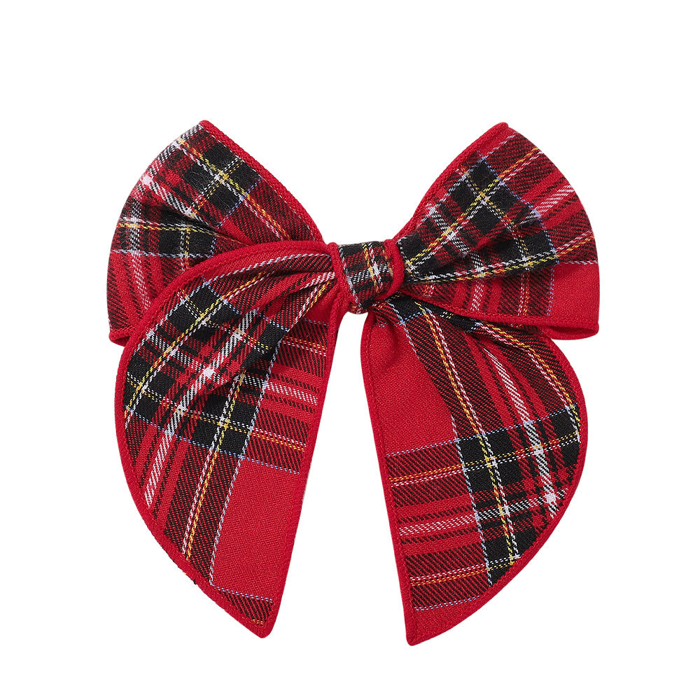 Christmas Tartan Bow Hair Clip Girls Vintage Plaid Accessory Cotton Linen Fabric Headband