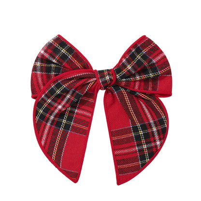 Christmas Tartan Bow Hair Clip Girls Vintage Plaid Accessory Cotton Linen Fabric Headband