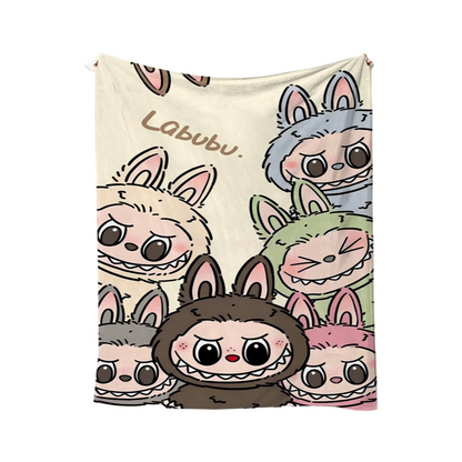 Labubu Cartoon Flannel Throw Blanket Soft Lightweight Blanket for Summer Naps & Air-Conditioned Rooms
