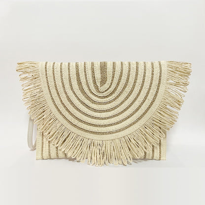 Woven Straw Clutch Bag with Fringe Envelope Handbag