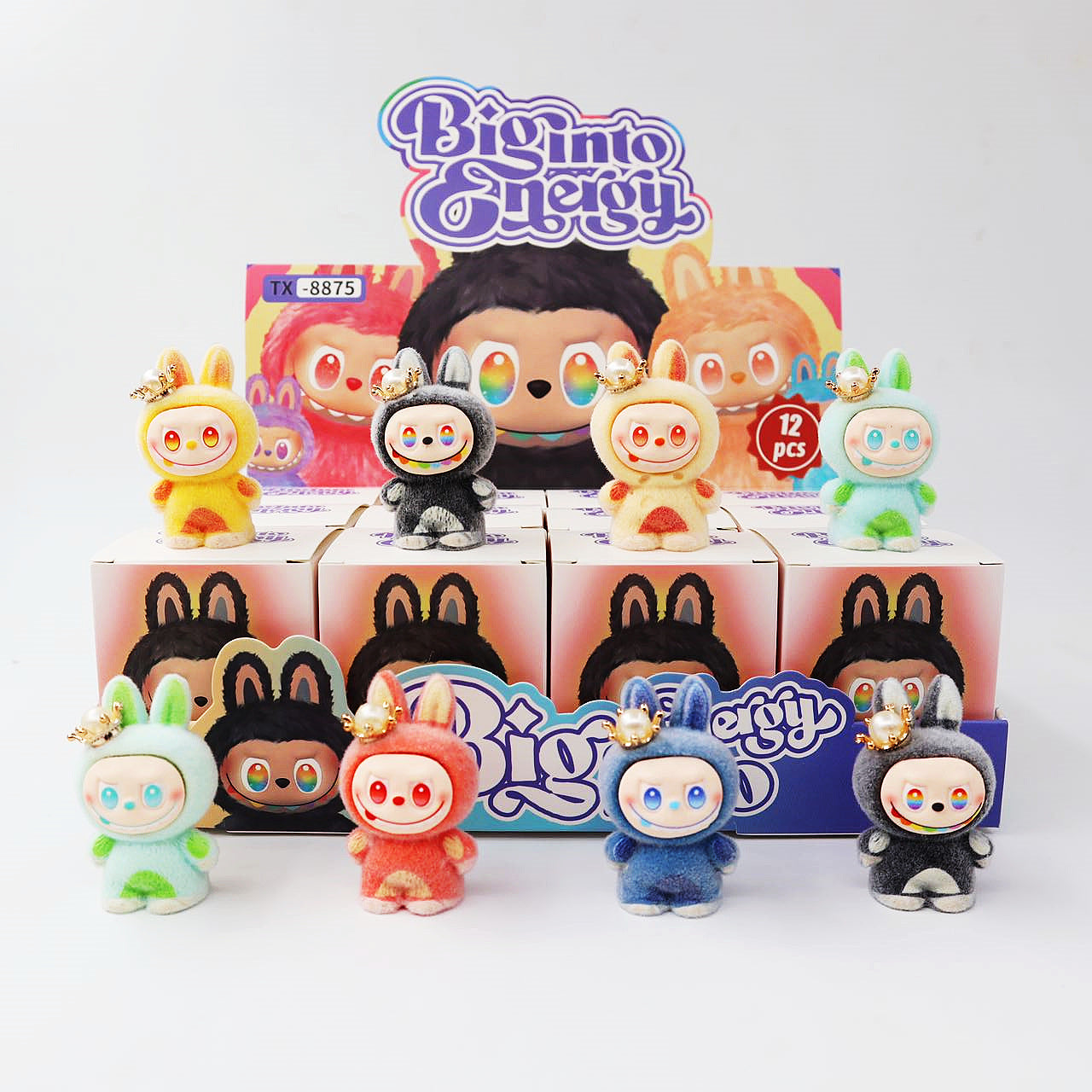Labubu Flocked Vinyl Figure Collectible Toy Blind Box Surprise Trendy Desk Decor 12Pcs