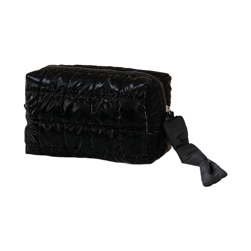Octagon Makeup Bag Puffed Travel Cosmetic Case with Zipper Elegant Solid Color