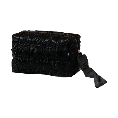 Octagon Makeup Bag Puffed Travel Cosmetic Case with Zipper Elegant Solid Color