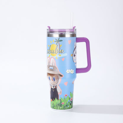 Labubu 40oz Insulated Tumbler with Handle and Straw Car Travel Mug, Hot & Cold Stainless Steel Cup