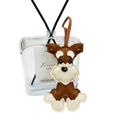 Leather Schnauzer Wrist Strap Keychain, Animal Shaped Bag Charm & Car Key Pendant