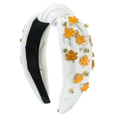 Thanksgiving Fall Maple Leaves Turkey Headband Seed Beads Rhinestones Pearl Knot
