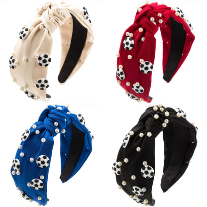 Sporty Knot Headband with Football Pearl & Wide Band Design